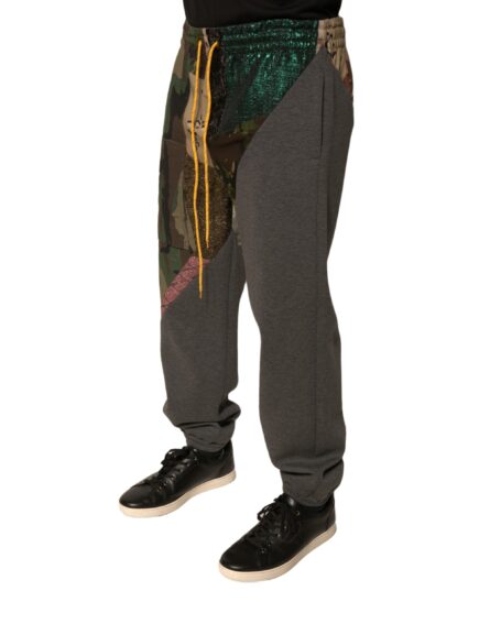 Multicolor Patchwork Cotton Jogger Sweatpants Pants - Image 3