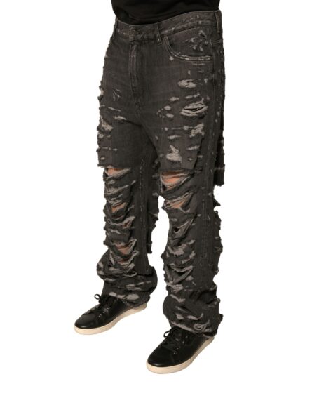 Gray Tattered Cotton Straight Men Denim Jeans - Image 3