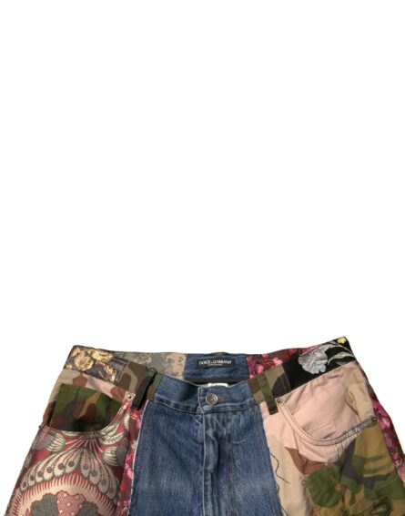 Blue Patchwork Cotton Straight Denim Jeans - Image 5