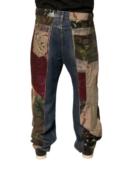 Blue Patchwork Cotton Straight Denim Jeans - Image 4