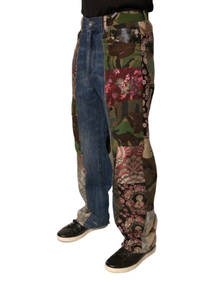 Blue Patchwork Cotton Straight Denim Jeans - Image 3