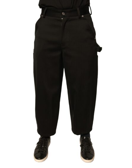 Black Cotton Mid Waist Cropped Pants - Image 2