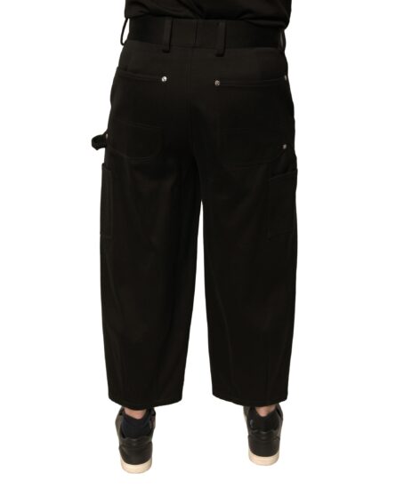 Black Cotton Mid Waist Cropped Pants - Image 4