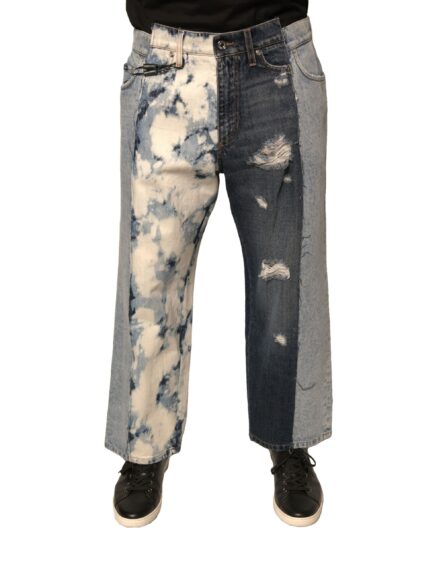 Multicolor Patchwork Cotton Straight Men Denim Jeans - Image 2