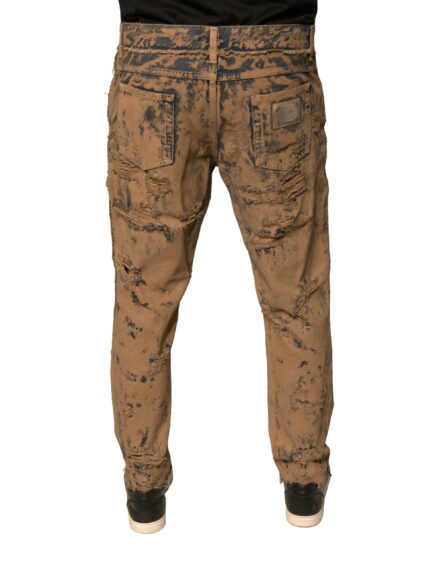 Brown Tattered Cotton Skinny Denim Jeans - Image 4