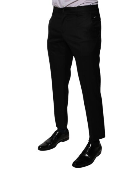 Black Wool Tapered Formal Dress Pants - Image 3