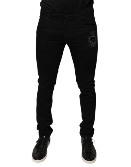 Black DG Crown Logo Cotton Skinny Denim Jeans - Image 2
