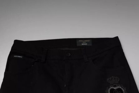Black DG Crown Logo Cotton Skinny Denim Jeans - Image 5