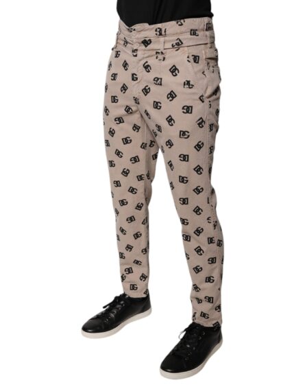 Beige Logo Cotton Skinny Denim Jeans - Image 3