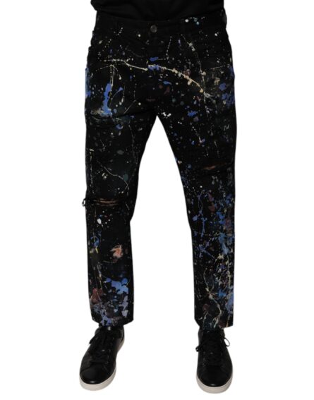 Black Color Splash Cotton Skinny Denim Jeans - Image 2