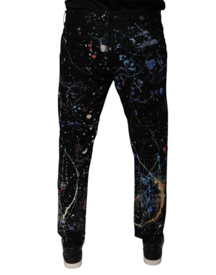 Black Color Splash Cotton Skinny Denim Jeans - Image 4