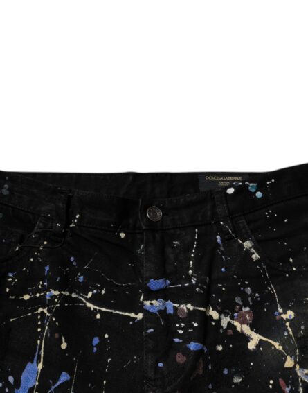 Black Color Splash Cotton Skinny Denim Jeans - Image 5