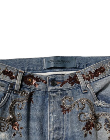 Light Blue Embroidered Skinny Denim Jeans - Image 5