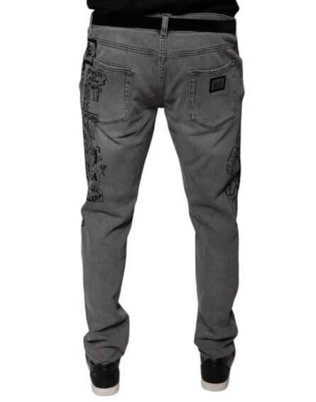Gray Graphic Print Cotton Skinny Denim Jeans - Image 4