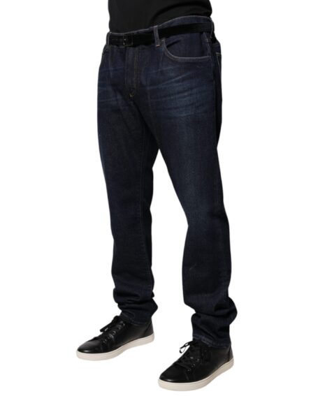 Dark Blue Cotton Skinny Denim Jeans - Image 3