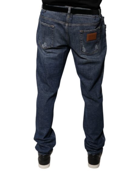 Dark Blue Cotton Logo Skinny Denim Jeans - Image 4