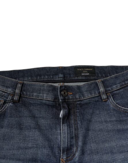 Dark Blue Cotton Logo Skinny Denim Jeans - Image 5