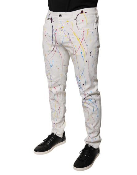 White Color Splash Print Skinny Denim Jeans - Image 3