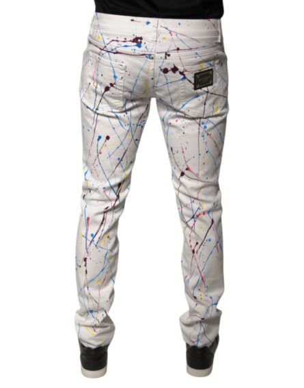 White Color Splash Print Skinny Denim Jeans - Image 4