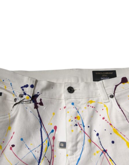 White Color Splash Print Skinny Denim Jeans - Image 5