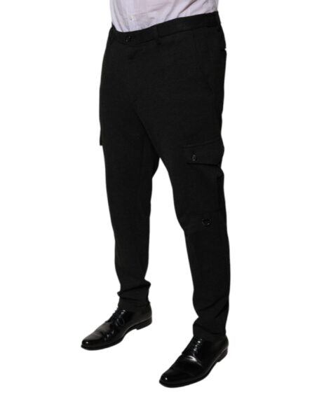 Black Viscose Cargo Men Casual Pants - Image 3