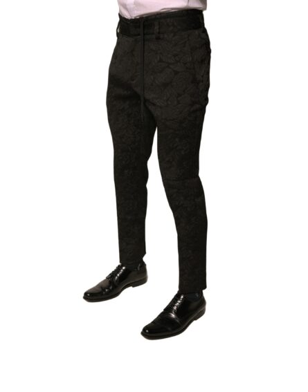 Black Brocade Polyester Skinny Men Dress Pants - Image 3