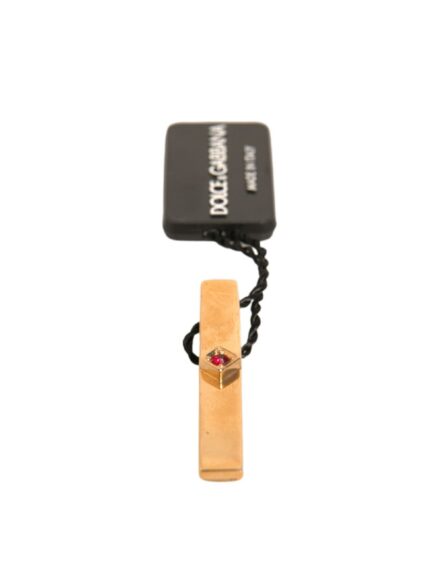 Gold Tone Brass Crystal Branded Tie Clip Bar - Image 5