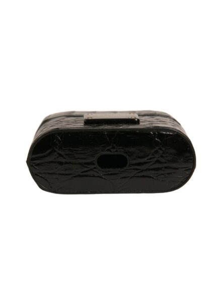 Black Leather Metal Logo Plaque Holder Airpods Case - Image 5