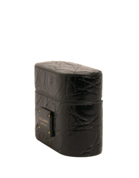Black Leather Metal Logo Plaque Holder Airpods Case - Image 3