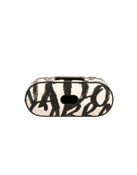 Black White Leather Scribble Embossed Logo Airpods Case - Image 5