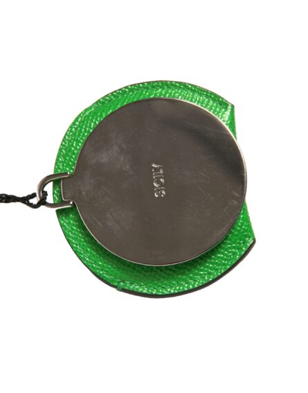 Green Calfskin Leather Round Logo Hand Mirror Holder - Image 4