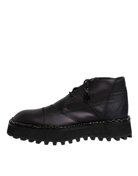 Black Leather Lace Up Ankle Boots Shoes - Image 5
