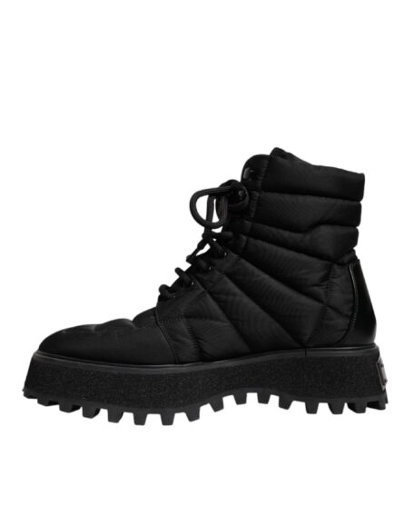Black Padded Mid Calf Lace Up Boots Shoes - Image 4
