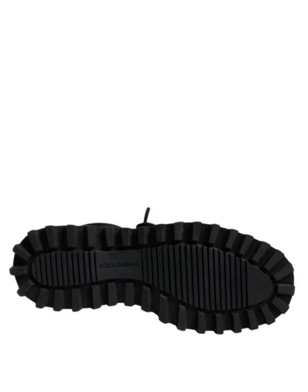 Black Padded Mid Calf Lace Up Boots Shoes - Image 7