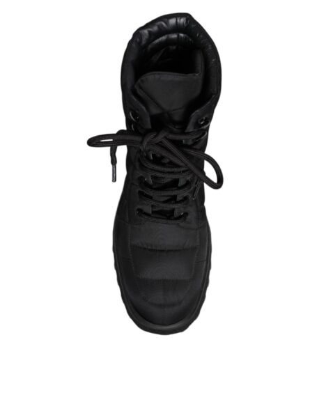 Black Padded Mid Calf Lace Up Boots Shoes - Image 8