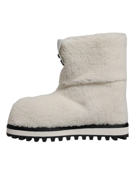 White Plush Logo Padded Mid Calf Boots Shoes - Image 5