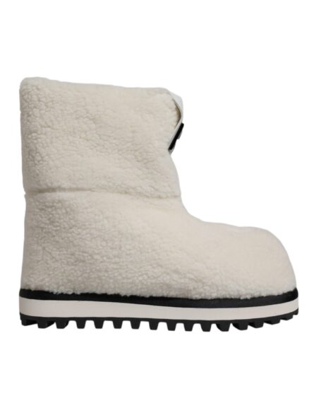 White Plush Logo Padded Mid Calf Boots Shoes - Image 6