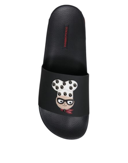 Black Leather Slides Sandals Beachwear Shoes - Image 8