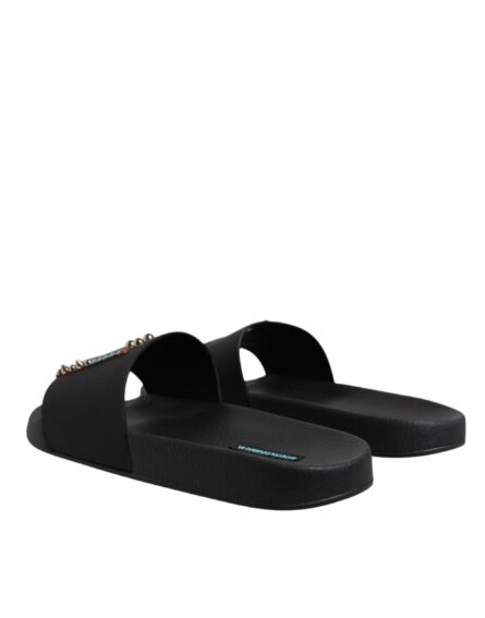 Black Divers Leather Flats Slides Sandals Beachwear Shoes - Image 4