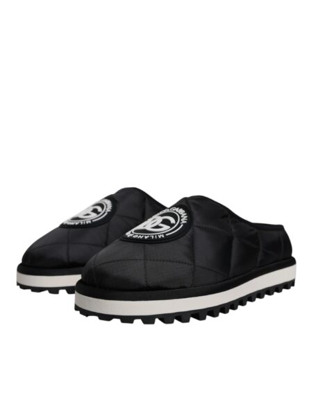 Black Nylon Quilted Logo Patch Sandals Slides Shoes - Image 3