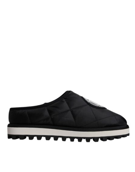 Black Nylon Quilted Logo Patch Sandals Slides Shoes - Image 6
