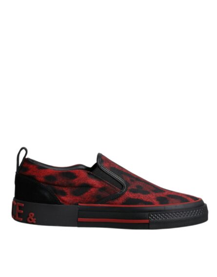 Red Black Leopard Cotton Men Low Top Sneakers Shoes - Image 7