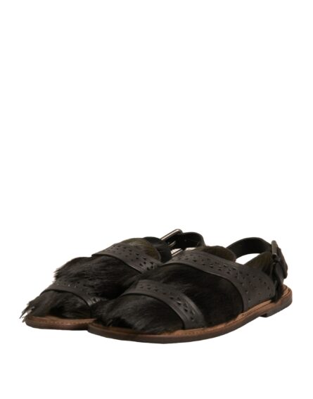 Green Gazelle Hair Leather Flats Sandals Shoes - Image 3