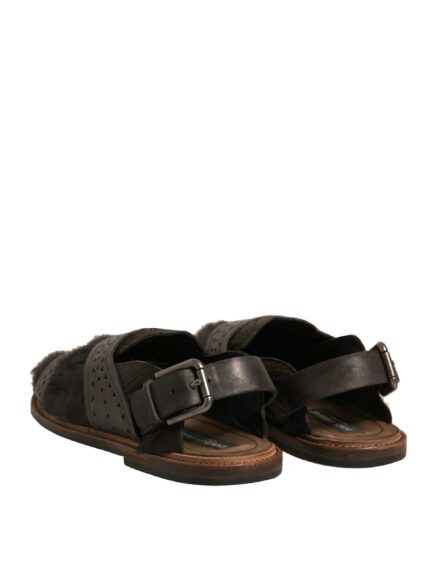 Green Gazelle Hair Leather Flats Sandals Shoes - Image 4