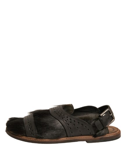 Green Gazelle Hair Leather Flats Sandals Shoes - Image 5