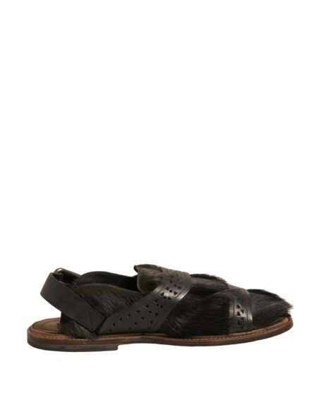 Green Gazelle Hair Leather Flats Sandals Shoes - Image 6