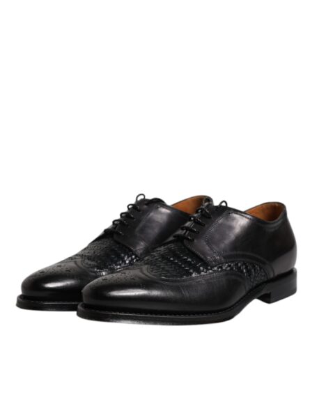 Black Leather Derby Wingtip Lace Up Formal Dress Shoes - Image 3