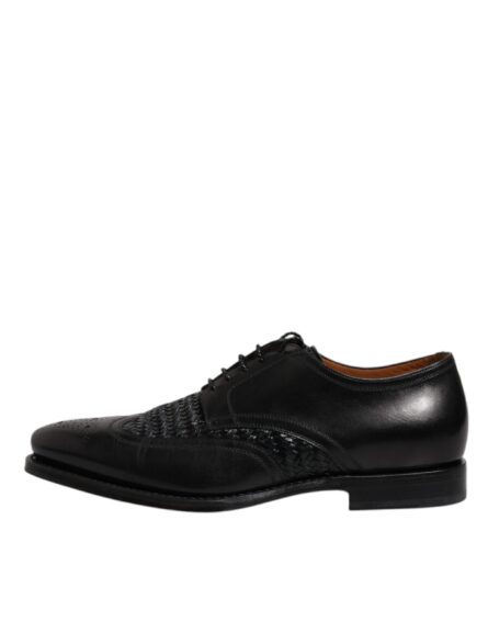 Black Leather Derby Wingtip Lace Up Formal Dress Shoes - Image 5