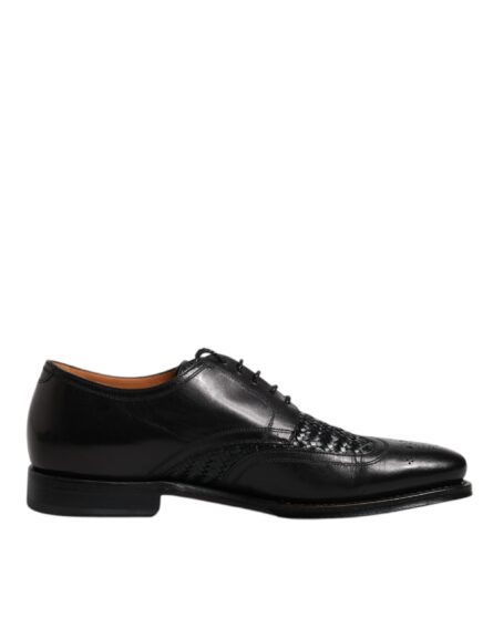 Black Leather Derby Wingtip Lace Up Formal Dress Shoes - Image 7