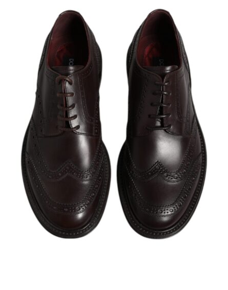 Brown Leather Derby Wingtip Lace Up Formal Dress Shoes - Image 2